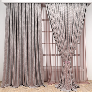 Window Curtains Set with Parquet 3D model image 1 