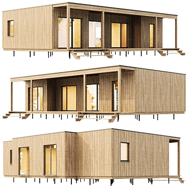 Modern Modular Wood-Look Flat Roof 3D model image 1 