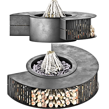 Round Fire Pit with Table 3D model image 1 