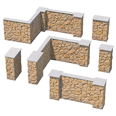 Wild Stone Fence Kit: Modular High-Polygon Model 3D model image 1 