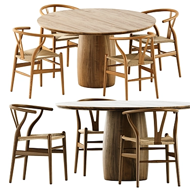 Scandinavian Dining Set in Oak 3D model image 1 