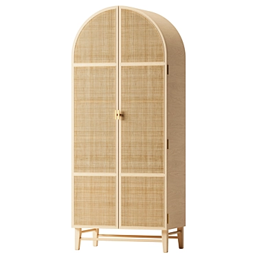 Modern Scandi Wood and Rattan Cabinet 3D model image 1 