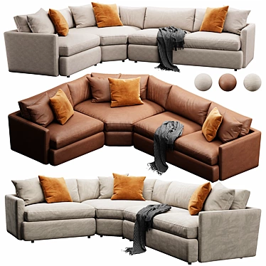 Modern Deep Velvet Sectional Sofa 3D model image 1 