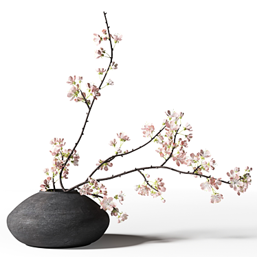 Blooming Branch in Black Vase 3D model image 1 