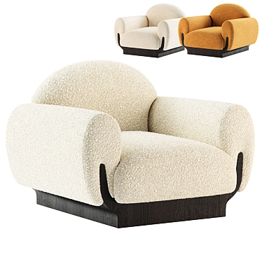 Contemporary Armchair in Black Oakwood and Boucle Fabric