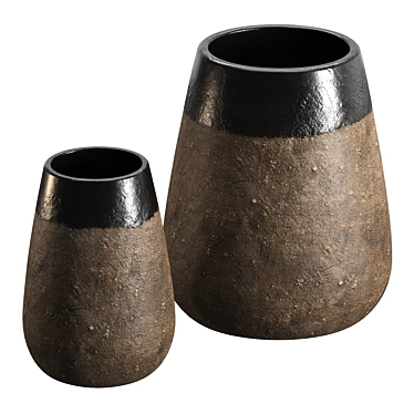 Rustic Dark Clay Cone Vases 3D model image 1 