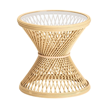 Elegant Peacock Rattan Glass Table 3D model image 1 