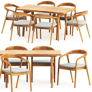 Contemporary Solid Wood Dinning Set 3D model image 1 