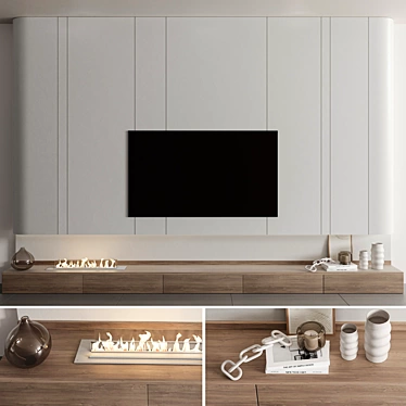 Minimal TV Wall Set with Fireplace 3D model image 1 