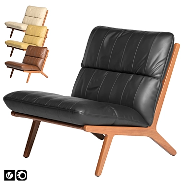 Stylish Leather Armchair with Wood Frame 3D model image 1 