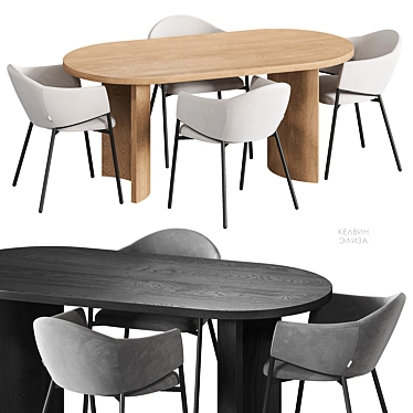 Scandinavian Dining Set with Velvet Touch 3D model image 1 