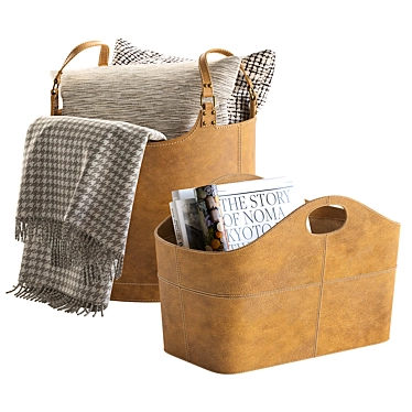 Leather Storage Baskets with Cushions 3D model image 1 