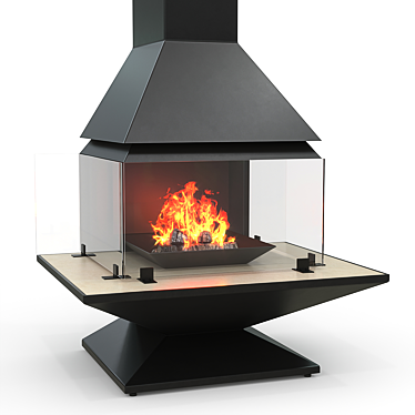 Modern Steel Fireplace with Marble 3D model image 1 