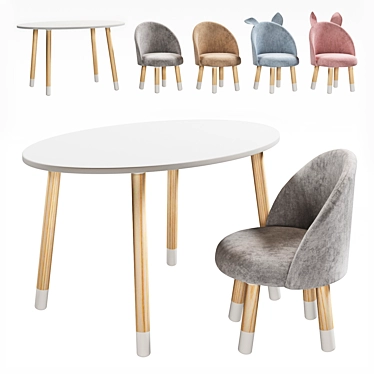 Set of childrens furniture oval table with soft chairs