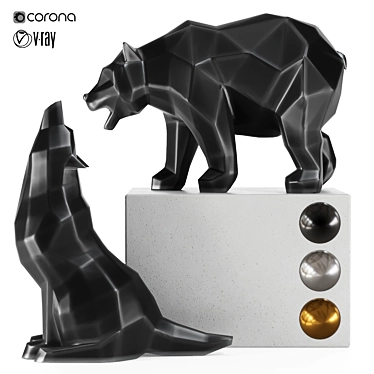 Geometric Wolf & Bear 3D Model 3D model image 1 