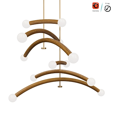 Contemporary Oak Brass Chandelier Summit 3D model image 1 