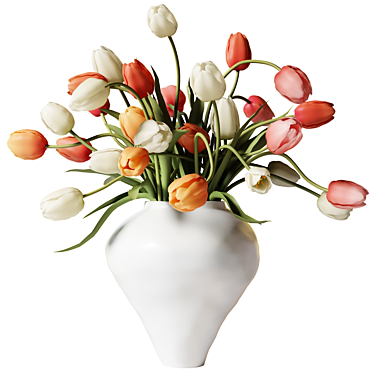 Colorful Tulips in White Clay Vase 3D model image 1 