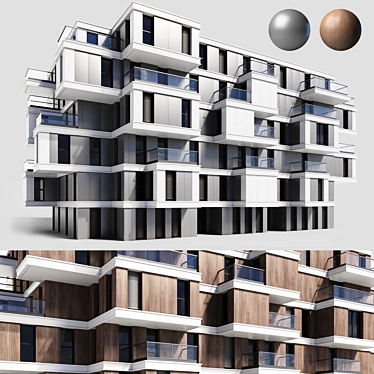 Modern Residential Building with Curtains 3D model image 1 