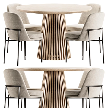 Modern Round Teak Dining Set 3D model image 1 