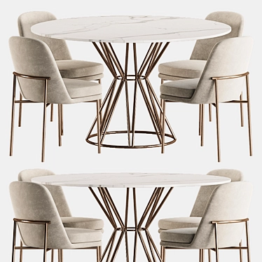 Contemporary Dining Set Glass Metal 3D model image 1 