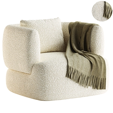 Modern Martina Swivel Armchair in Off-White Boucle 3D model image 1 