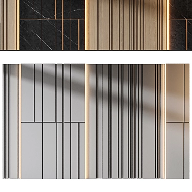 Marble Metal Wood Wall Panels 3D model image 1 