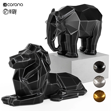 Polygonal Lion Elephant 3D Model 3D model image 1 