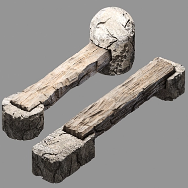 Stone Park Bench Duo Set 3D model image 1 