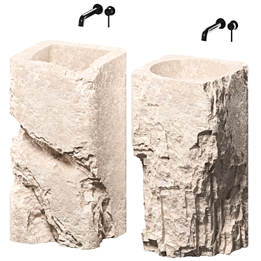 Custom Geometric Stone Wash Basin Set 3D model image 1 