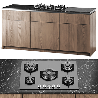 Modern Gas Hob Cooktop Set 3D model image 1 