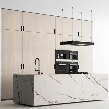 Contemporary Wood Black Kitchen 3D model image 1 