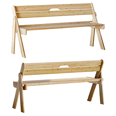 Wooden Folding Bench, Solid Wood 3D model image 1 