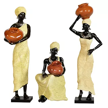 African Ethnic Women Figurine Set 3D model image 1 