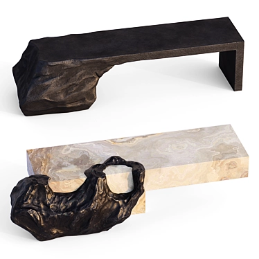 Artisanal Sculpted Bench Set 3D model image 1 