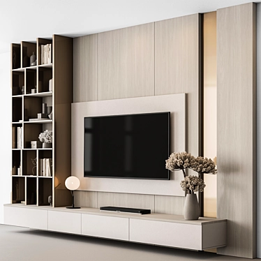  Elegant Beige Gold TV Wall 3D model image 1 