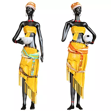 African Women Handmade Statue 3D model image 1 