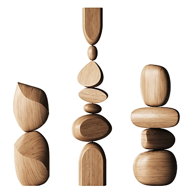 Abstract Wood Sculpture Set 3D model image 1 