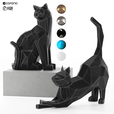 3D Geometric Cat Sculpture for High Resolution Renders 3D model image 1 