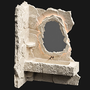 Stone Basin with Mirror, Customizable 3D model image 1 