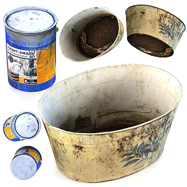 Rusty Basin & Dented Paint Can 3D model image 1 