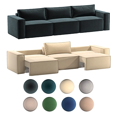 Modern Chic 3-Block Sofa 3D model image 1 