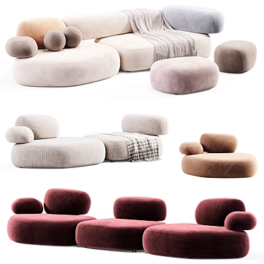 Modern Elegance: Pebble Rubble Sofa 3D model image 1 