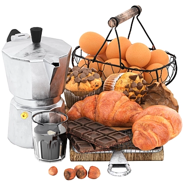 Croissant Chocolate Coffee Breakfast Kit 3D model image 1 