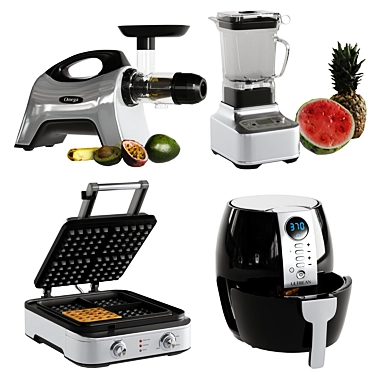 Kitchen Appliance Set: Breville Blender, Waffle Maker, Juicer, Air Fryer 3D model image 1 