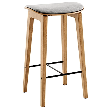 Oak Stool with Cushion Integration 3D model image 1 