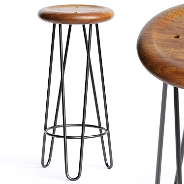 Teak Swivel Frisbee Bar Stool 3D model image 1 