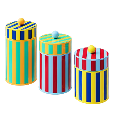 Striped Canister Trio Set 3D model image 1 