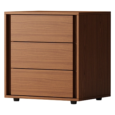  Elegant Walnut 3-Drawer Nightstand 3D model image 1 