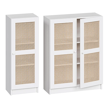 Scandinavian Bookcase with Bamboo & Rattan Facades 3D model image 1 