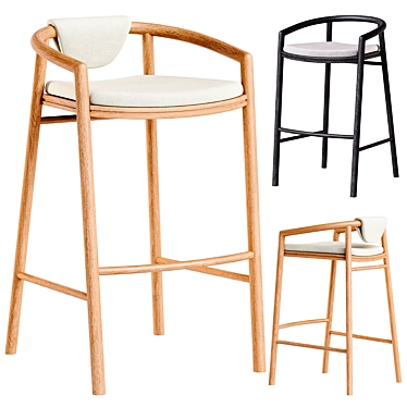 Modern Outdoor Teak Bar Stool 3D model image 1 